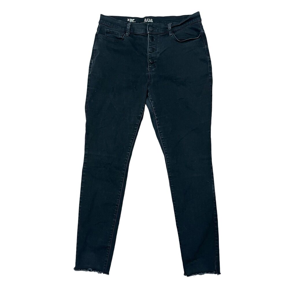 ana a new approach Size‎ 14 High Rise Jeans Jeggings Black Raw Cut Hem Button Up